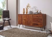 Massivholz Sideboard 145cm Sheesham Natur Kommode mit 2 Türen & 3 Schubladen modernes Design – Ansicht 2