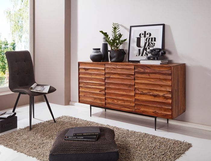 FineBuy Sideboard FB51424 Sheesham Massivholz 150x81x41 cm Landhaus Kommode, Design Anrichte Groß, Hoher Kommodenschrank mit 3 Türen Holz Massiv, Standschrank Wohnzimmer Modern 4250950287211