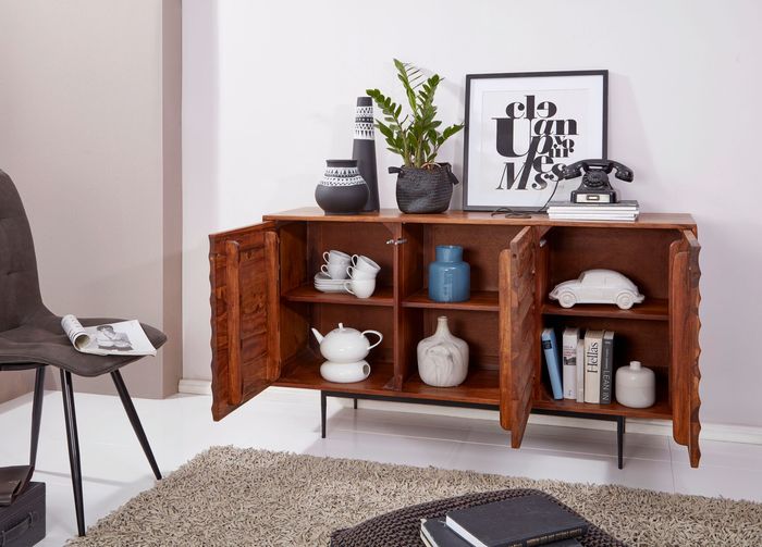 FineBuy Sideboard FB51424 Sheesham Massivholz 150x81x41 cm Landhaus Kommode, Design Anrichte Groß, Hoher Kommodenschrank mit 3 Türen Holz Massiv, Standschrank Wohnzimmer Modern 4250950287211