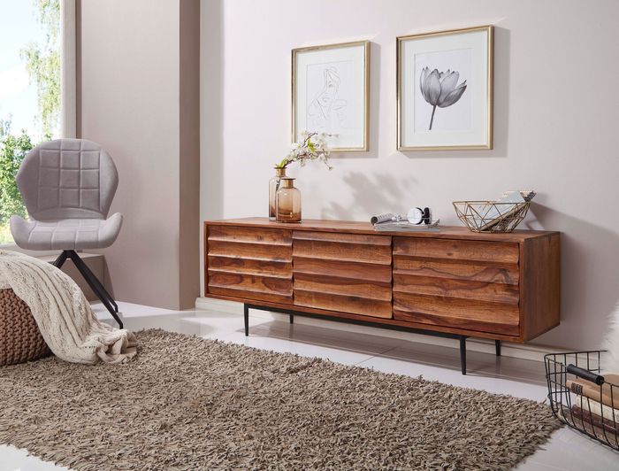 FineBuy HiFi Lowboard FB51426 Sheesham Massivholz Landhaus TV Kommode 147x50x38cm, Fernsehschrank Unterschrank mit 3 Türen, Fernsehtisch Ablagefach, Fernsehkommode TV Möbel 4250950287228