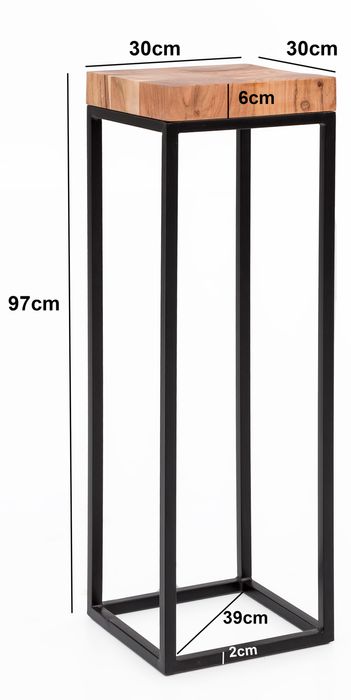 FineBuy Beistelltisch FB51448 Akazie Metall Anstelltisch 30 x 97 x 30 cm hoch, Industrial Style Tischchen Wohnzimmer, Holztisch mit Metallbeinen, Abstelltisch Blumentisch Naturholz Dekotisch
