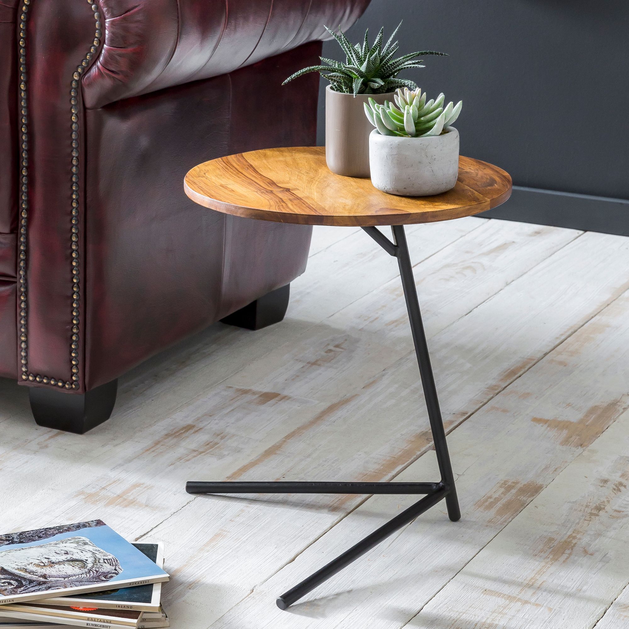 FineBuy Beistelltisch rund 40x46x40 cm Sheesham Metall Couchtisch Industrial Style Echtholz, Holztisch Sofatisch Metallbeine, Anstelltisch Dekotisch | Farbe: Braun FineBuy Beistelltisch rund 40x46x40 cm Sheesham Metall Couchtisch Industrial Style Echtholz, Holztisch Sofatisch Metallbeine, Anstelltisch Dekotisch | Farbe: Braun