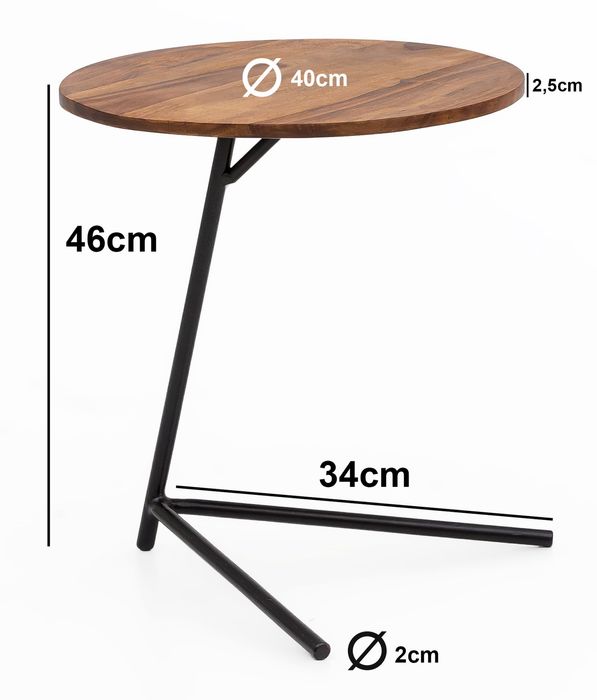FineBuy Beistelltisch FB51453 rund 40 x 46 x 40 cm Sheesham Metall Couchtisch, Industrial Style Echtholz Tischchen Wohnzimmer, Holztisch Sofatisch Metallbeine, Anstelltisch Dekotisch Rosenholz 4250950287372