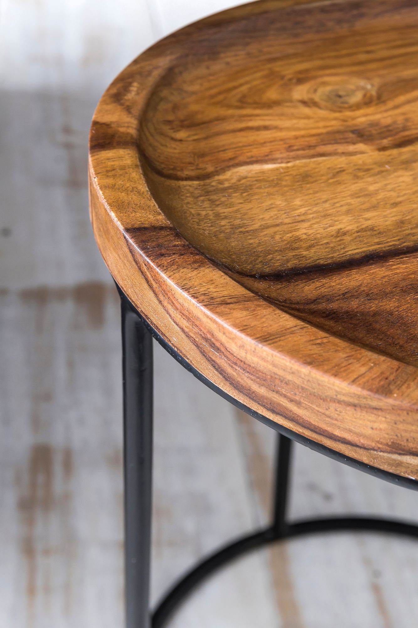 FineBuy Design Satztisch FB51458 Sheesham Metall Beistelltisch 2er Set klein, Couchtisch Set 2 Holz Tische, Massivholz Wohnzimmertisch Metallgestell, Schmaler Sofatisch Ablagetisch | Farbe: Braun