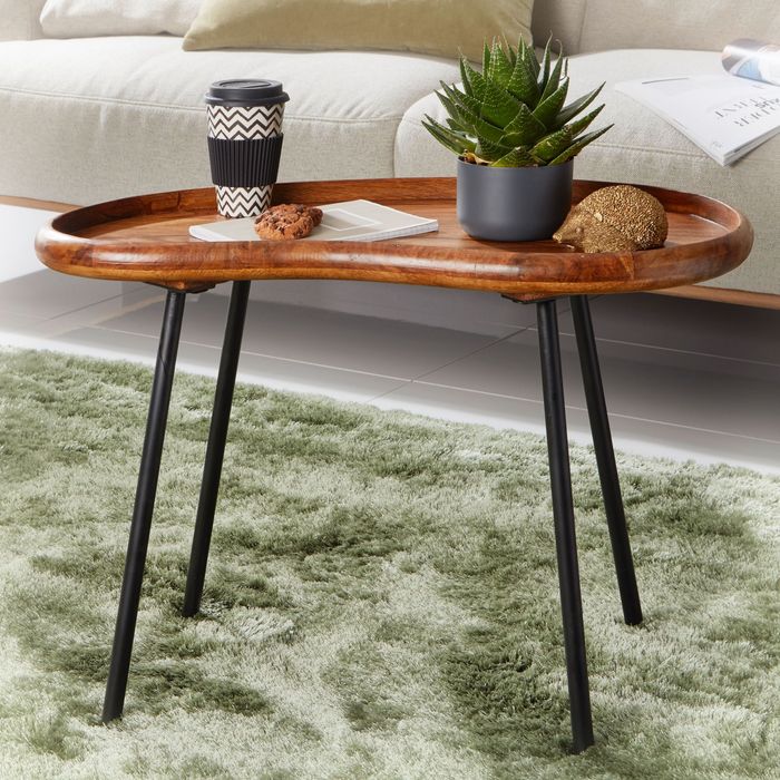 FineBuy Couchtisch SV51466 Sheesham Tisch mit Metallbeinen Retro Sofatisch klein