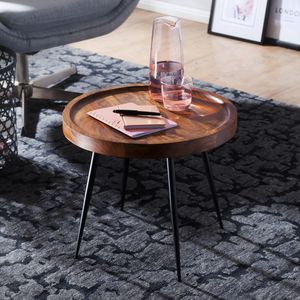 FineBuy Beistelltisch rund 46 x 40 x 46 cm Sheesham massiv Holz Metall Couchtisch, Industrial Style Echtholz Tischchen Wohnzimmer, Holztisch Sofatisch Metallbeine, Anstelltisch Dekotisch Rosenholz 4250950287525