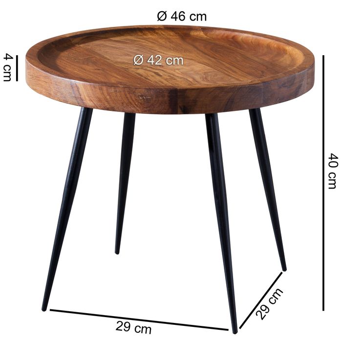FineBuy Beistelltisch rund 46 x 40 x 46 cm Sheesham massiv Holz Metall Couchtisch, Industrial Style Echtholz Tischchen Wohnzimmer, Holztisch Sofatisch Metallbeine, Anstelltisch Dekotisch Rosenholz 4250950287525