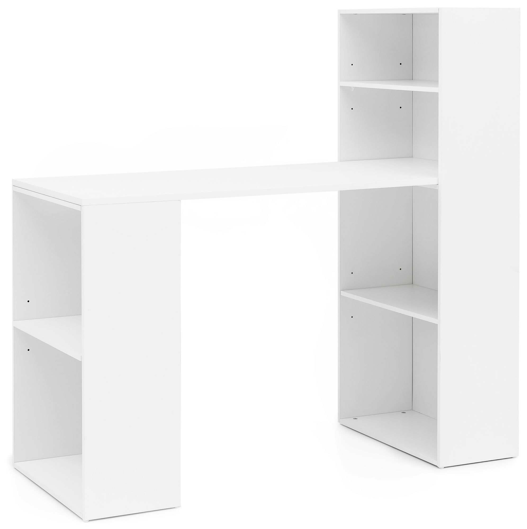 FineBuy Schreibtisch mit Regal 120x120x53 cm Holz Modern, Schreibtischregal Ablagefächer PC Tisch, Computertisch mit Ablage, Design Tisch Büro mit Aufbewahrung | Farbe: Grau