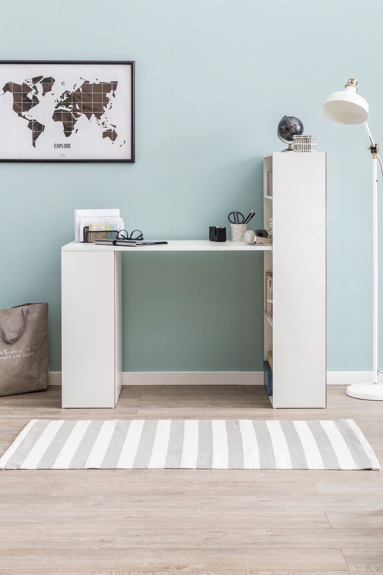 FineBuy Schreibtisch mit Regal 120x120x53 cm Holz Modern, Schreibtischregal Ablagefächer PC Tisch, Computertisch mit Ablage, Design Tisch Büro mit Aufbewahrung | Farbe: Grau