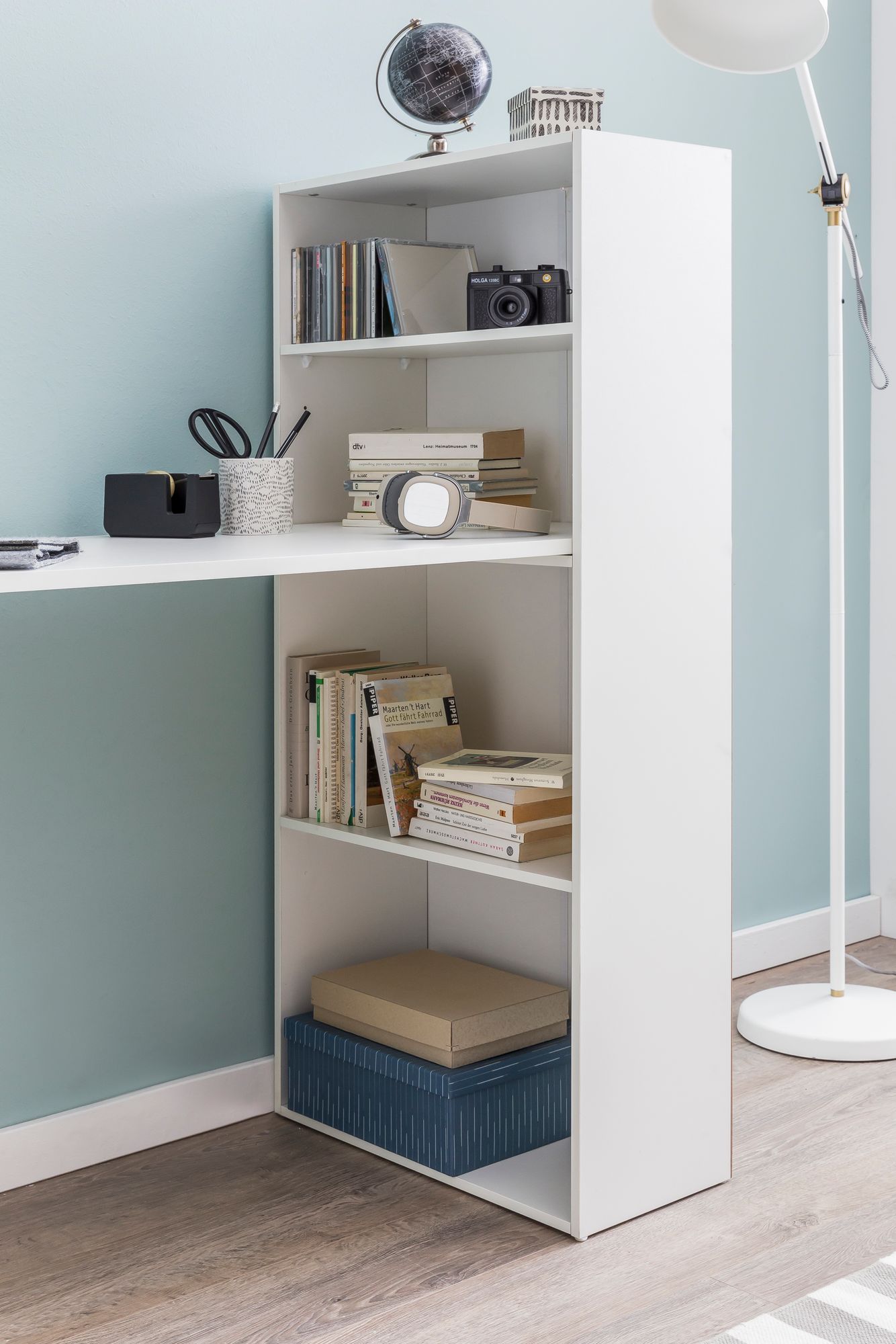 FineBuy Schreibtisch mit Regal 120x120x53 cm Holz Modern, Schreibtischregal Ablagefächer PC Tisch, Computertisch mit Ablage, Design Tisch Büro mit Aufbewahrung | Farbe: Grau