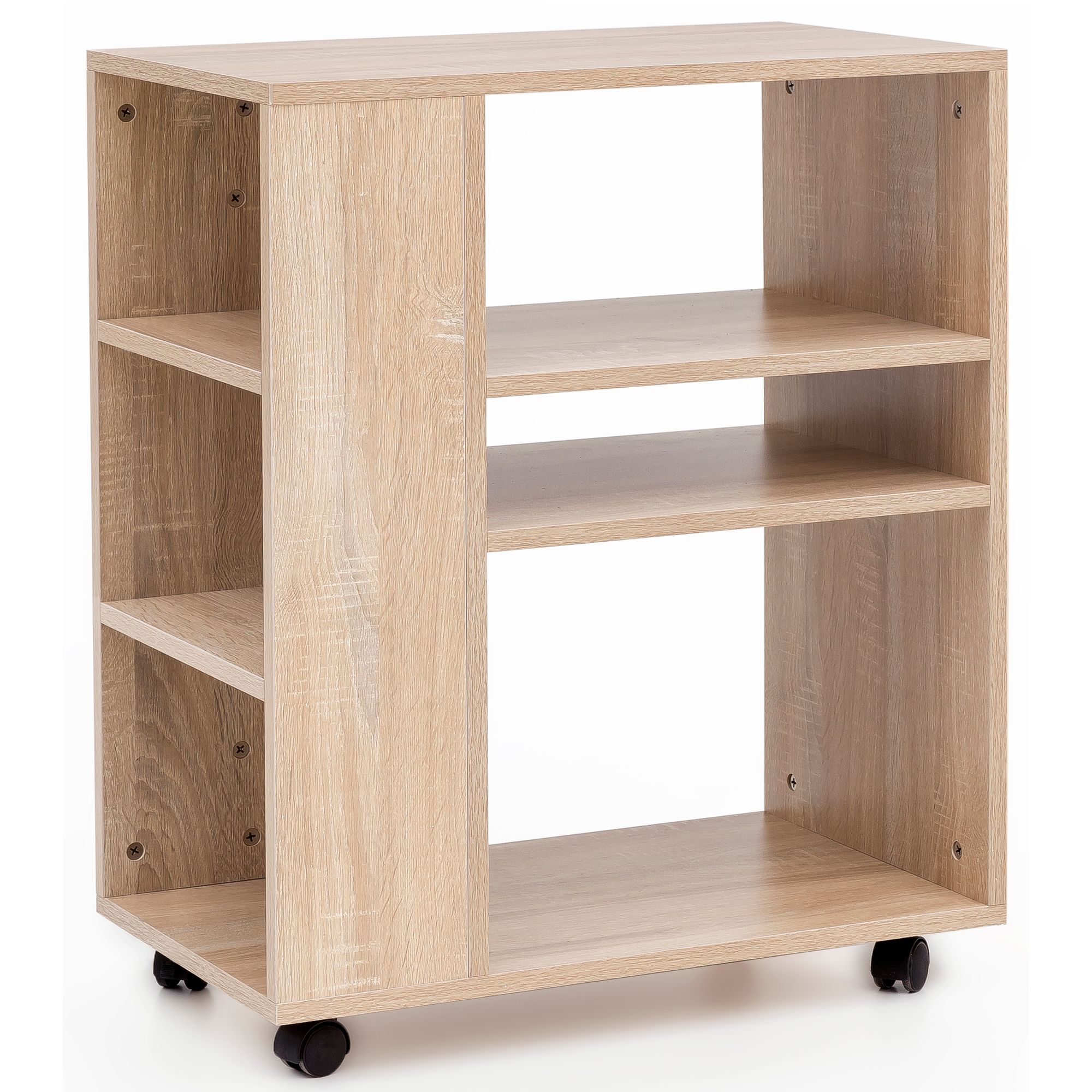 FineBuy Regal 60x35x75 cm Regalwagen mit Rollen Holz, Schmales Küchen-Regal, Telefontisch Rollwagen Modern, Bücher-Regal schmal Standcontainer Hoch | Farbe: Grau