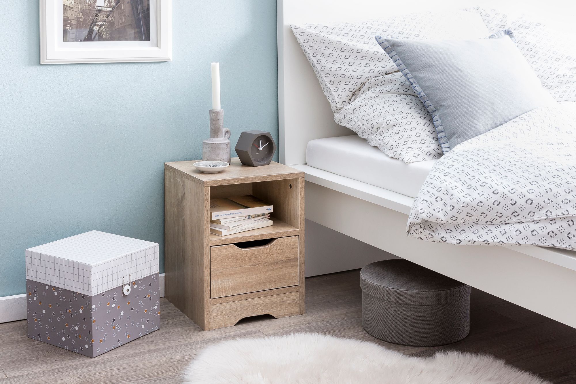 FineBuy Nachtkonsole SV51475 31x43x31 cm 1 Schublade und Ablagefach, Nachtkommode mit Stauraum, Nachttisch Schlicht Modern, Nachtschränkchen Klein, Bettkommode Schlafzimmer | Farbe: Weiß