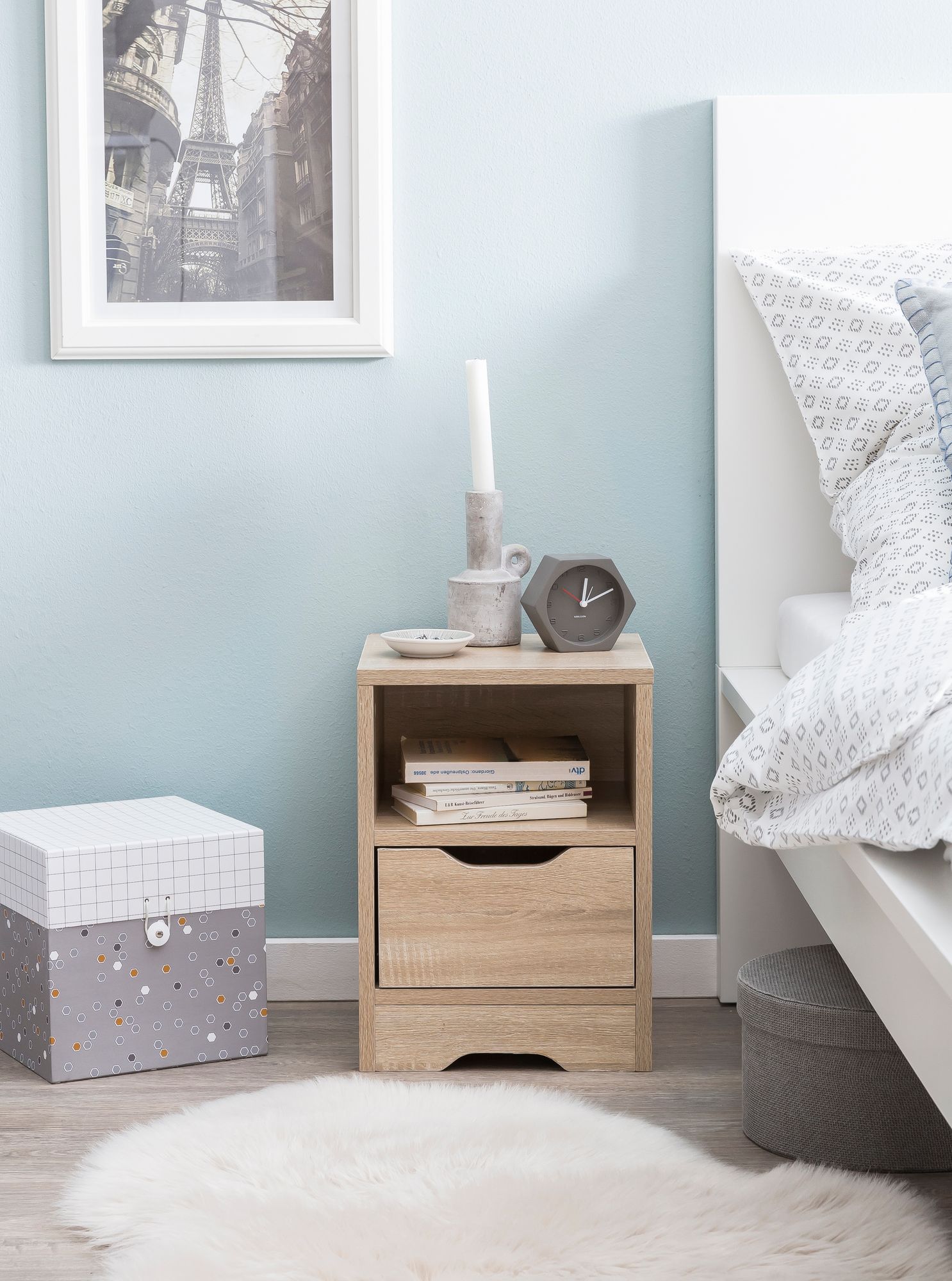 FineBuy Nachtkonsole SV51475 31x43x31 cm 1 Schublade und Ablagefach, Nachtkommode mit Stauraum, Nachttisch Schlicht Modern, Nachtschränkchen Klein, Bettkommode Schlafzimmer | Farbe: Weiß