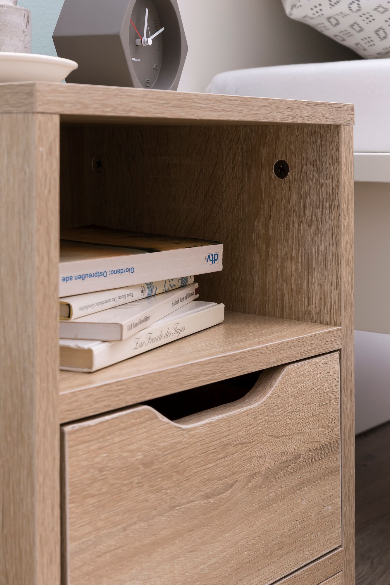 FineBuy Nachtkonsole SV51475 31x43x31 cm 1 Schublade und Ablagefach, Nachtkommode mit Stauraum, Nachttisch Schlicht Modern, Nachtschränkchen Klein, Bettkommode Schlafzimmer | Farbe: Weiß