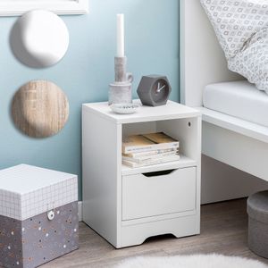 SV51475 FineBuy Nachtkonsole SV51475 31x43x31 cm 1 Schublade und Ablagefach, Nachtkommode mit Stauraum, Nachttisch Schlicht Modern, Nachtschränkchen Klein, Bettkommode Schlafzimmer 17844