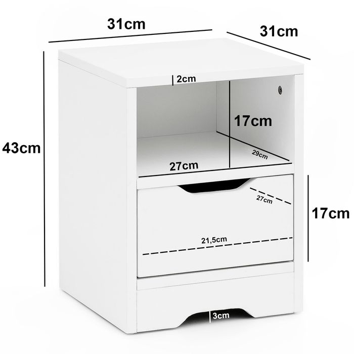 FineBuy Nachtkonsole Holz 31x43x31 cm Nachttisch Nachtkommode Schlafzimmer – Maßzeichnung