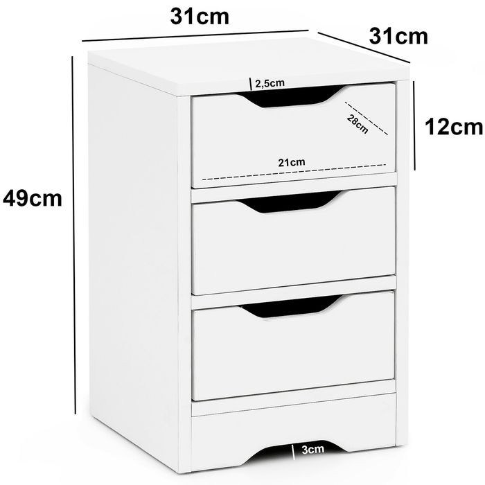 Nachtkonsole Nachtkommode Nachtschrank Nachttisch Nachtkästchen 3 Schubladen – Maßzeichnung