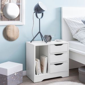 SV51480 FineBuy Nachtkonsole 49x50x30 cm Matt 3 Schubladen 1 Ablagefach, Weisse Nachtkommode mit Stauraum, Nachttisch Schlicht Modern, Nachtschränkchen Klein, Bettkommode Schlafzimmer 17857