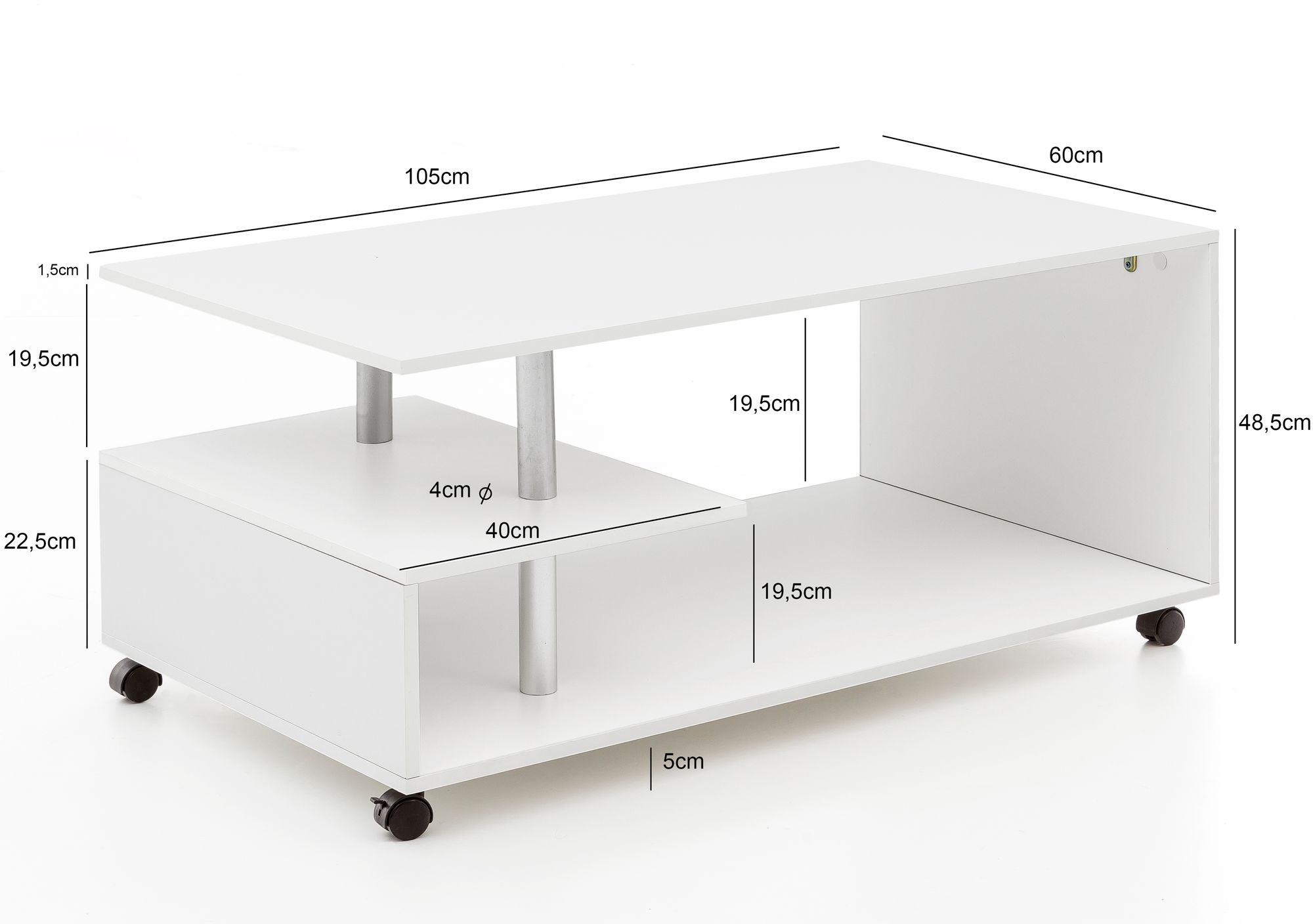 FineBuy Design Couchtisch 105 x 48,5 x 60 cm Drehbar mit Rollen, Wohnzimmertisch Coffee Table, Sofatisch Loungetisch Holz, Kaffeetisch mit Stauraum | Farbe: Grau