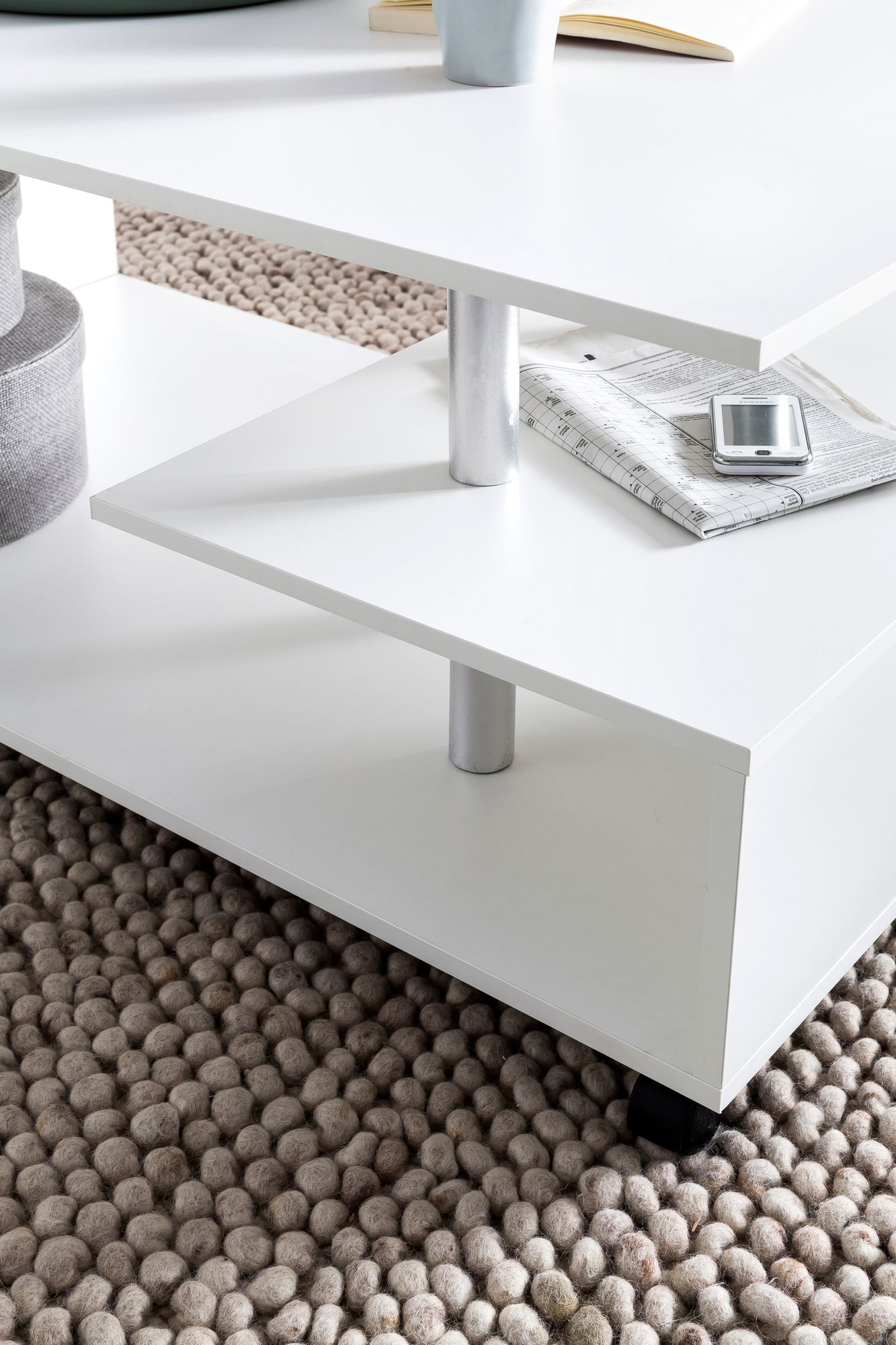 FineBuy Design Couchtisch 105 x 48,5 x 60 cm Drehbar mit Rollen, Wohnzimmertisch Coffee Table, Sofatisch Loungetisch Holz, Kaffeetisch mit Stauraum | Farbe: Grau