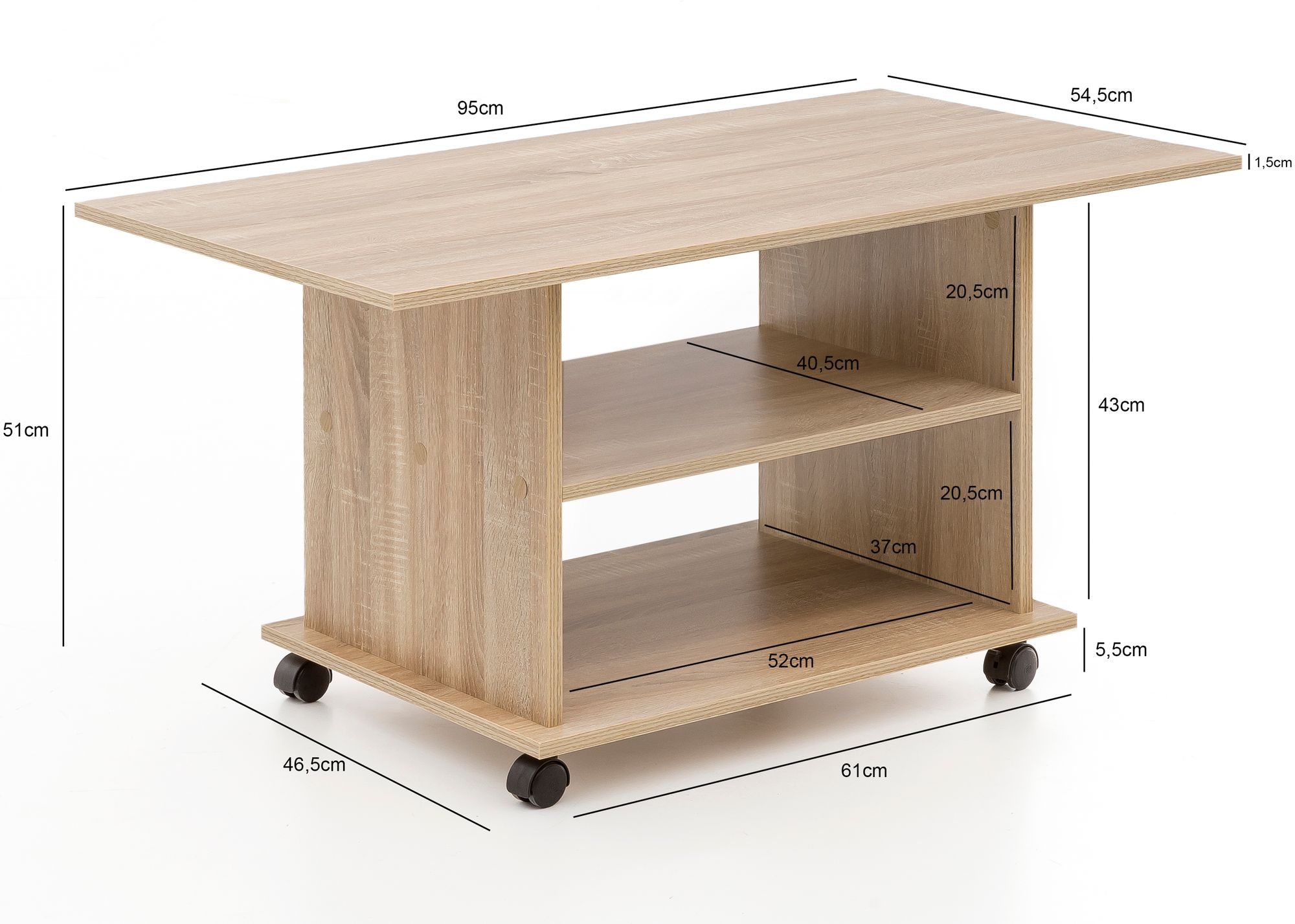 FineBuy Design Couchtisch 95 x 51 x 54,5 cm Drehbar mit Rollen, Wohnzimmertisch Coffee Table, Sofatisch Loungetisch Holz, Kaffeetisch mit Stauraum | Farbe: Weiß