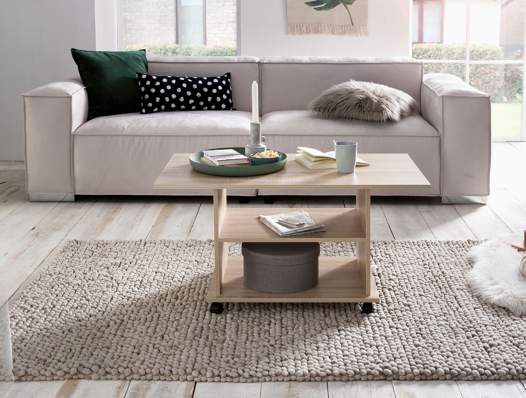 FineBuy Design Couchtisch 95 x 51 x 54,5 cm Drehbar mit Rollen, Wohnzimmertisch Coffee Table, Sofatisch Loungetisch Holz, Kaffeetisch mit Stauraum | Farbe: Weiß