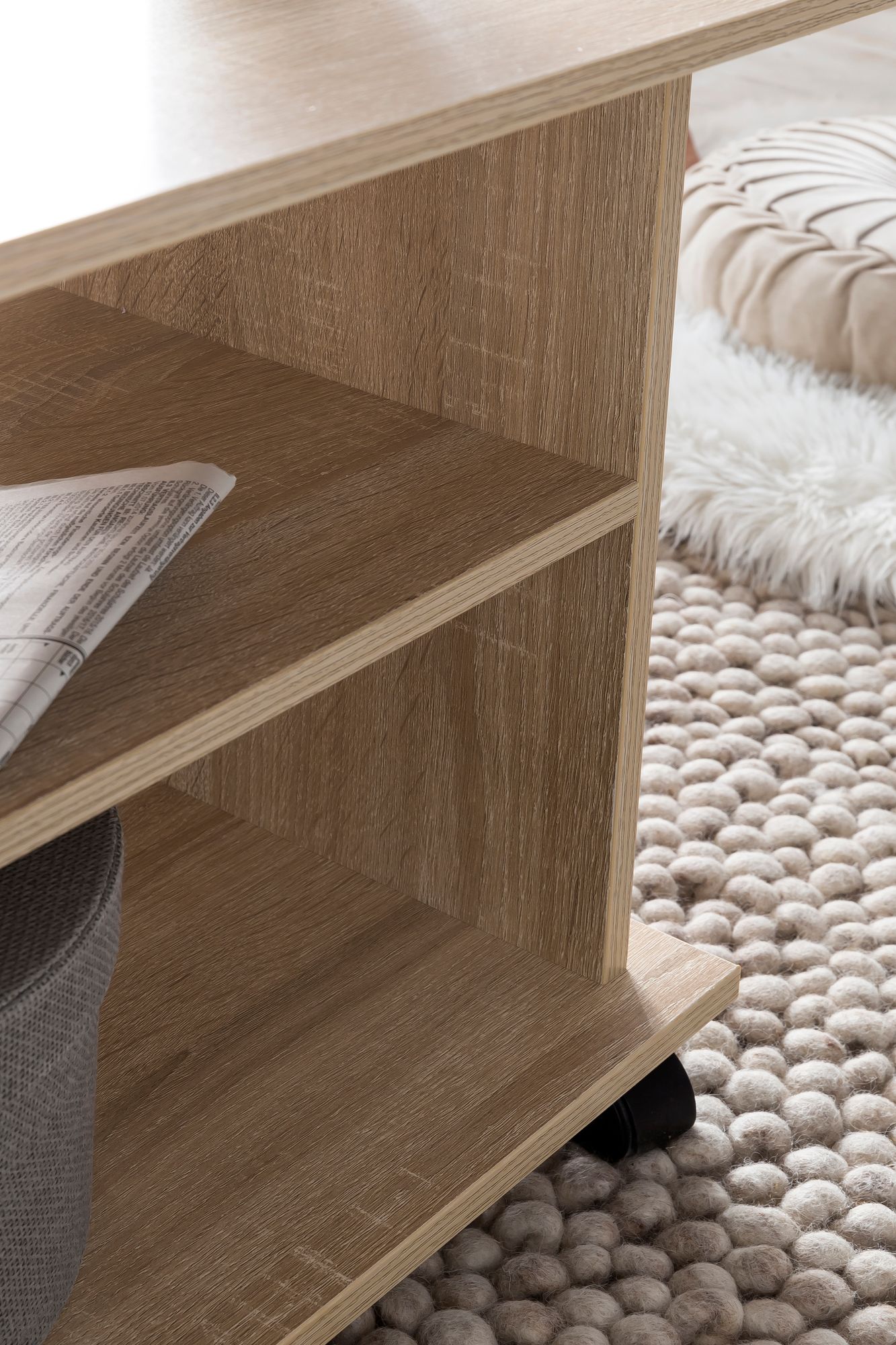 FineBuy Design Couchtisch 95 x 51 x 54,5 cm Drehbar mit Rollen, Wohnzimmertisch Coffee Table, Sofatisch Loungetisch Holz, Kaffeetisch mit Stauraum | Farbe: Weiß