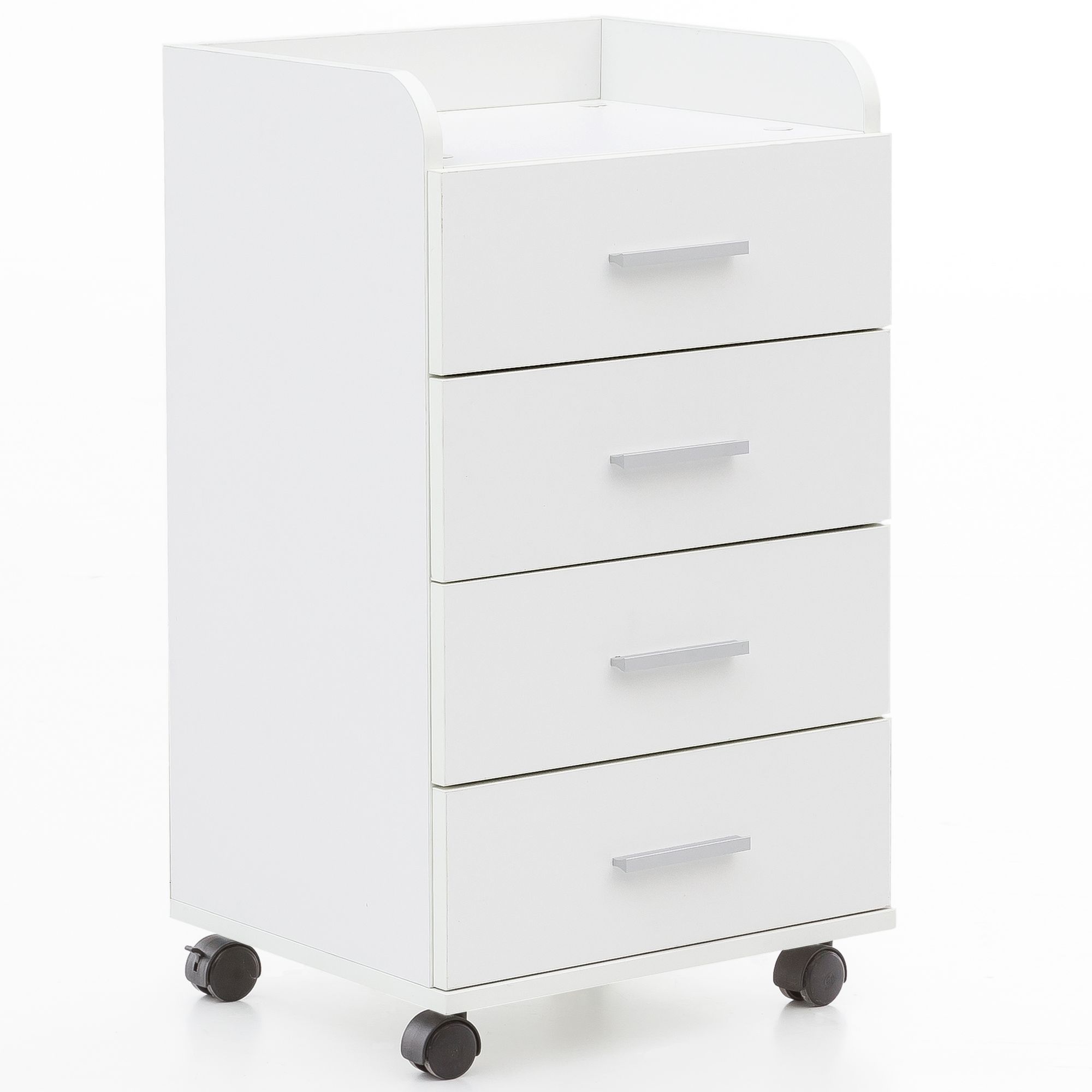 FineBuy Rollcontainer 40 x 70,5 x 33 cm, Schreibtisch-Container Rollschrank 4 Schubladen, Moderner Schubladencontainer mit Rollen, Standcontainer Bürocontainer Beistellcontainer | Farbe: Weiß