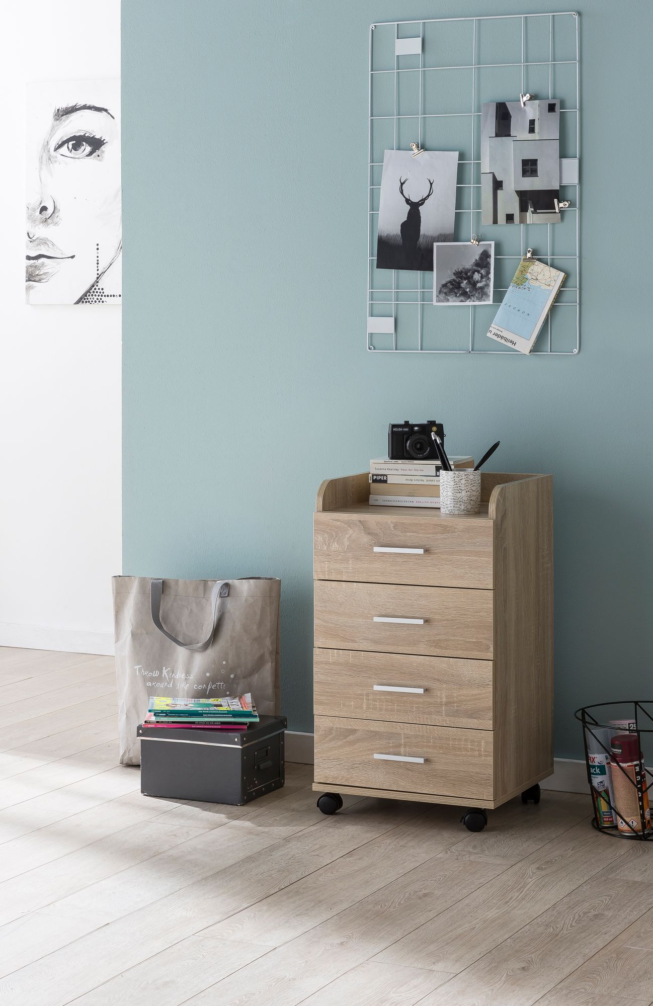 FineBuy Rollcontainer 40 x 70,5 x 33 cm, Schreibtisch-Container Rollschrank 4 Schubladen, Moderner Schubladencontainer mit Rollen, Standcontainer Bürocontainer Beistellcontainer | Farbe: Weiß