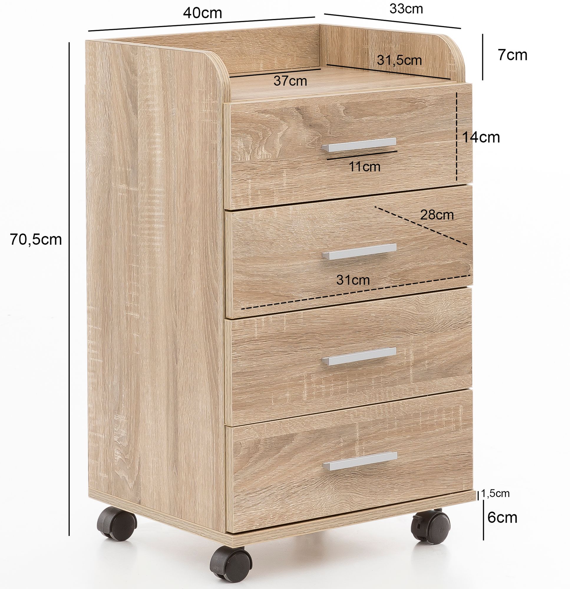 FineBuy Rollcontainer 40 x 70,5 x 33 cm, Schreibtisch-Container Rollschrank 4 Schubladen, Moderner Schubladencontainer mit Rollen, Standcontainer Bürocontainer Beistellcontainer | Farbe: Weiß