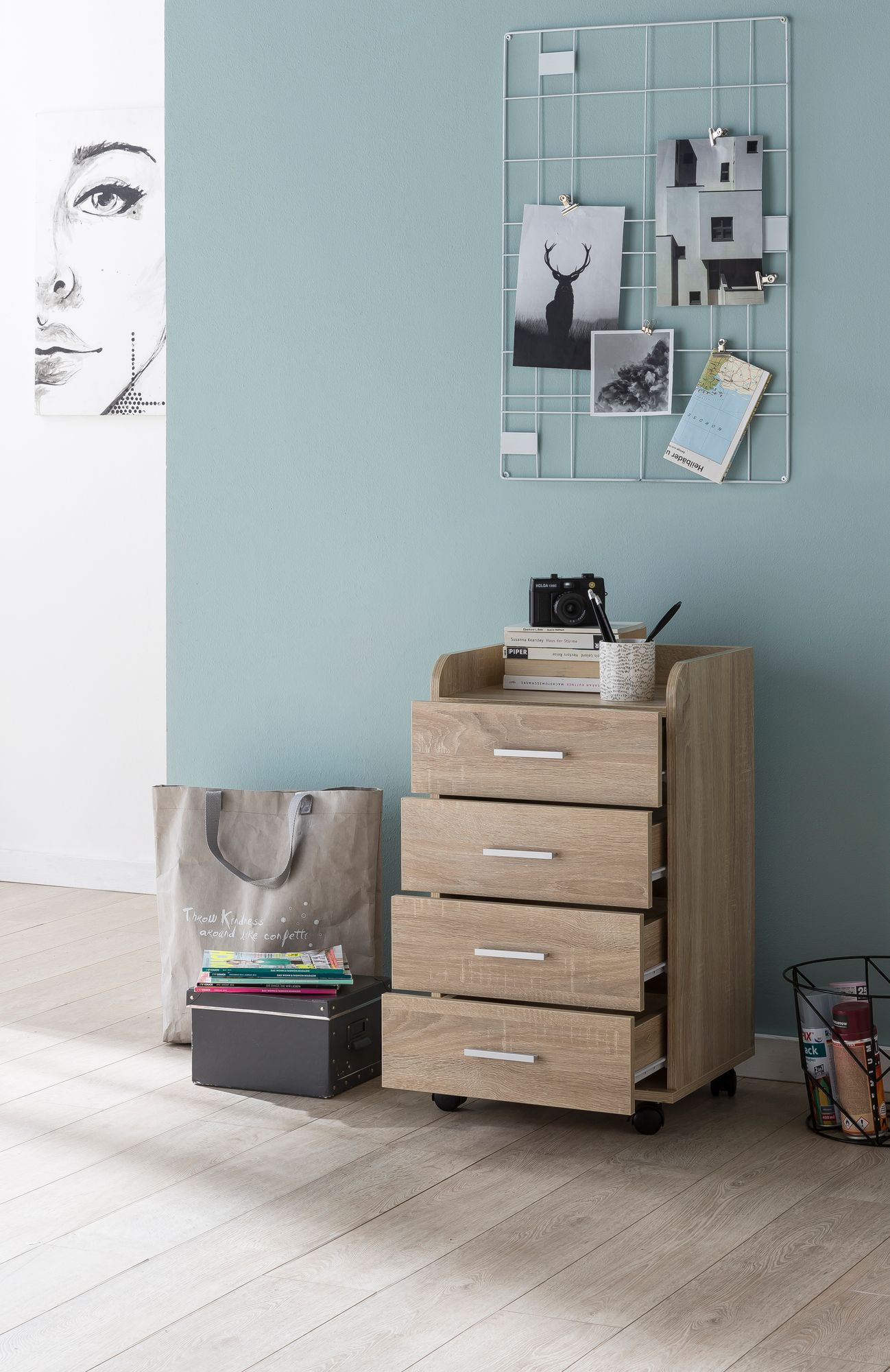 FineBuy Rollcontainer 40 x 70,5 x 33 cm, Schreibtisch-Container Rollschrank 4 Schubladen, Moderner Schubladencontainer mit Rollen, Standcontainer Bürocontainer Beistellcontainer | Farbe: Weiß