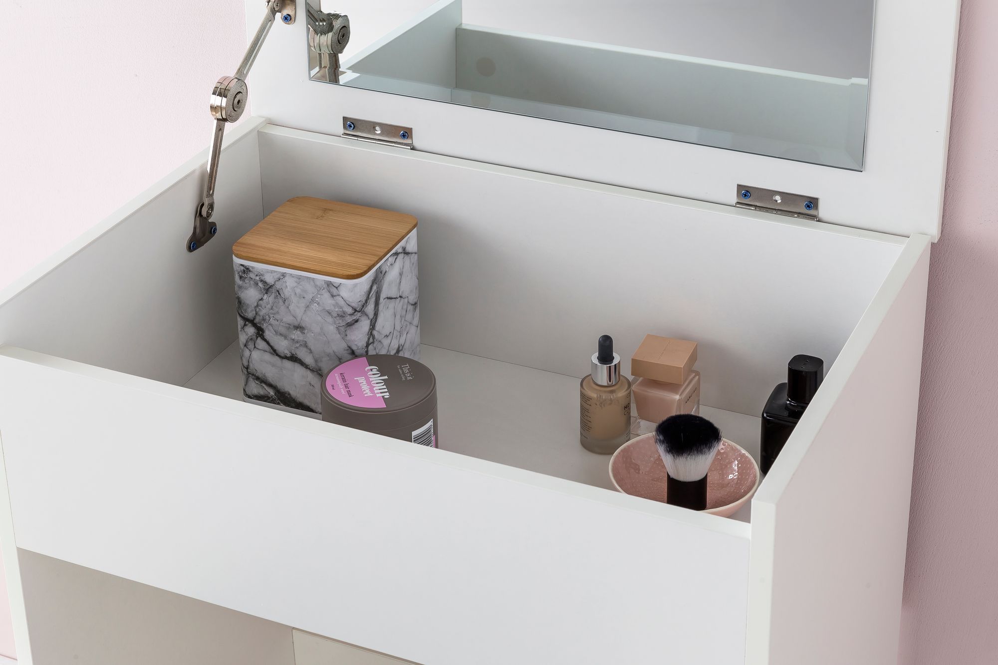 FineBuy Schminktisch FB51641 60x81x40 cm Weiß Konsolentisch Holz Modern, Kosmetiktisch mit Hocker und Spiegel, Weißer Frisiertisch mit Klappfach, Moderner Make-Up-Tisch Mädchen Groß | Farbe: Weiß