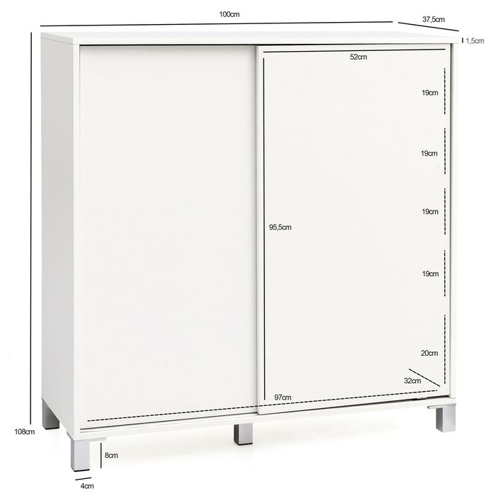 Schuhschrank 100cm für 20 Paar Schuhe Schuhregal mit Schiebetüren Schuhkommode – Maßzeichnung