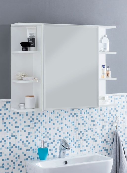 FineBuy Hängeschrank FB51815 Weiß 80x64,5x20cm Spanplatte Spiegelschrank Modern, Design Badregal Holz freischwebend, Schränkchen Badezimmerschrank mit Spiegel, Hängeschrank Badspiegel 4250950288331
