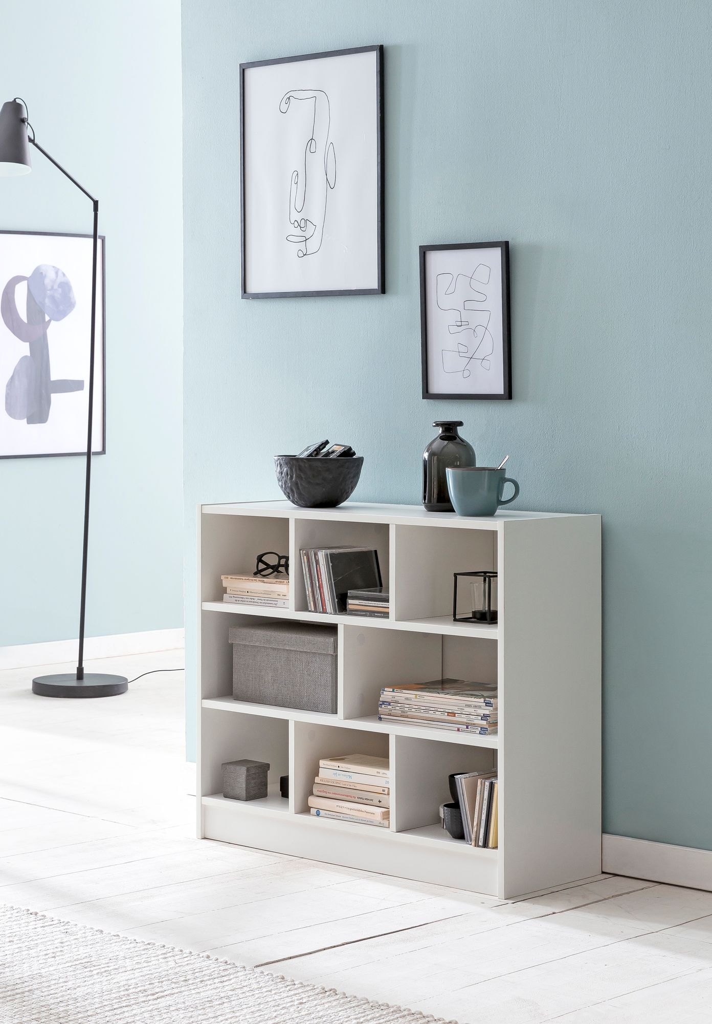 FineBuy Bücherregal 80x68,5x29,5 cm Regal Standregal modern, Flurregal Schuhregal schmal, Holzregal mit Fächern, Ablageregal Abstellraum | Farbe: Weiß