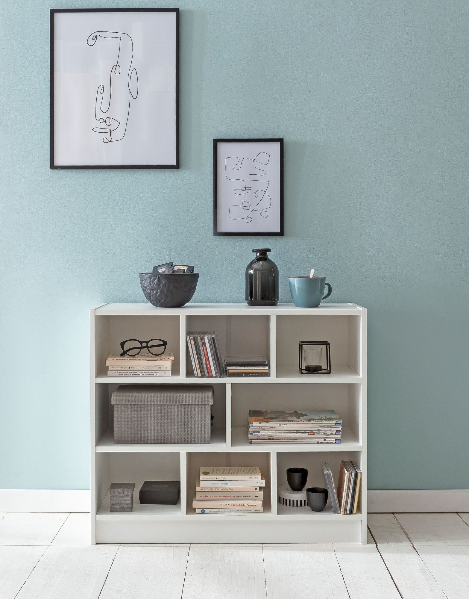 FineBuy Bücherregal 80x68,5x29,5 cm Regal Standregal modern, Flurregal Schuhregal schmal, Holzregal mit Fächern, Ablageregal Abstellraum | Farbe: Weiß