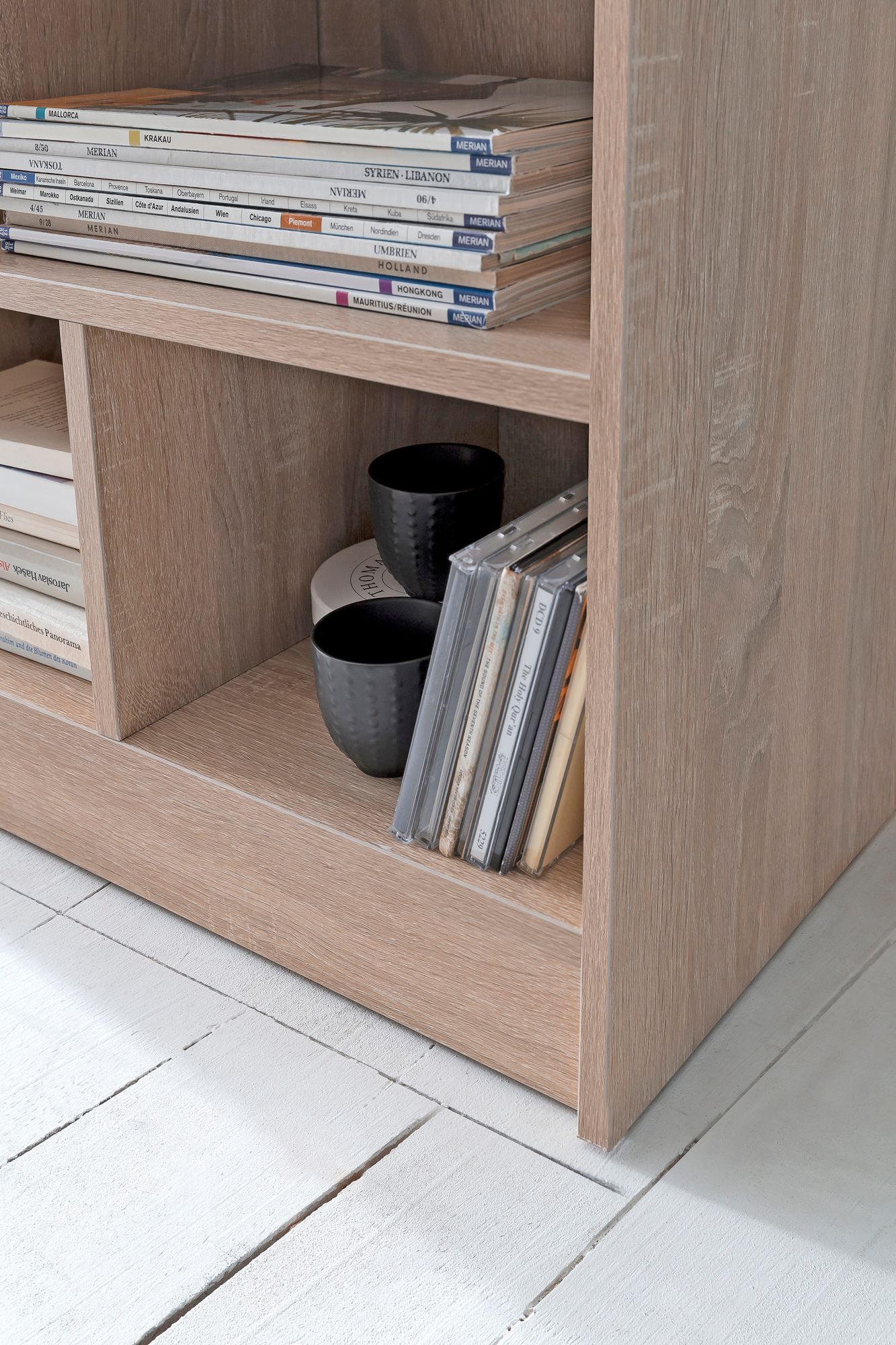 FineBuy Bücherregal 80x68,5x29,5 cm Regal Standregal modern, Flurregal Schuhregal schmal, Holzregal mit Fächern, Ablageregal Abstellraum | Farbe: Weiß