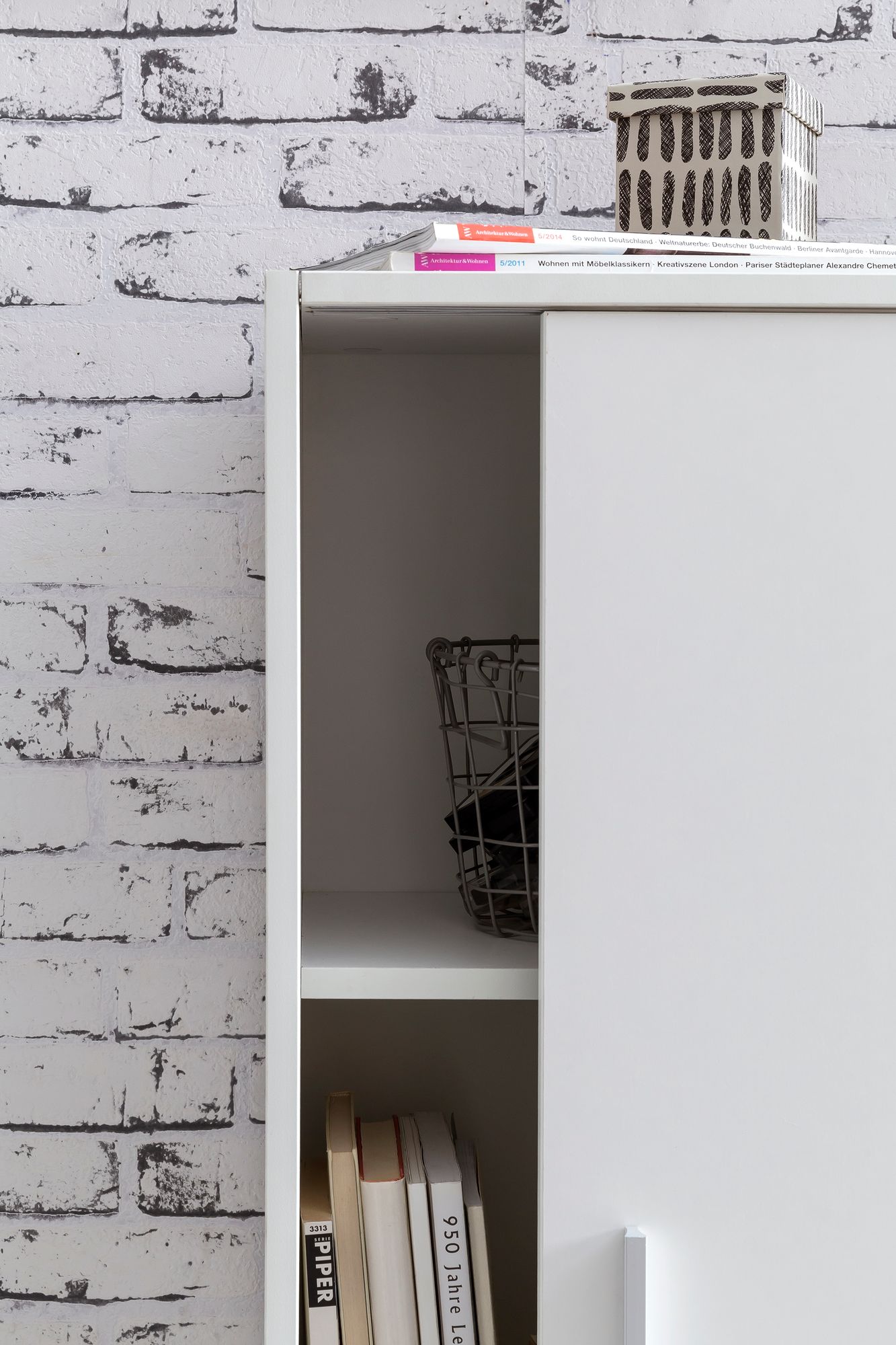 FineBuy Kommode Weiß 60 cm Breit mit 2 Schiebetüren für Büro Akten, Schiebetürenschrank, Aktenschrank, Sideboard, Kleiderschrank | Farbe: Weiß