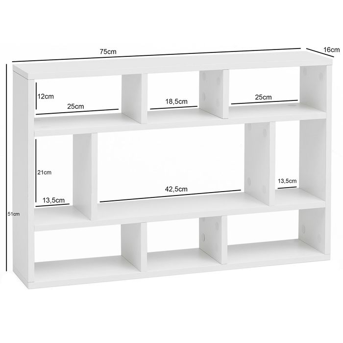 FineBuy Wandregal SV51844 Hängeregal Wandboard Holz Bücherregal Klein Modern – Maßzeichnung