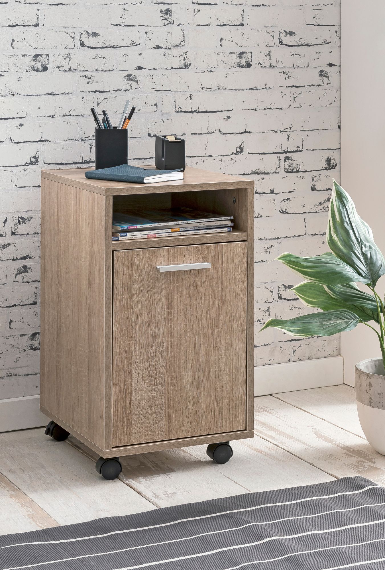 FineBuy Rollcontainer SV51848 Holz 33x60x38cm Schubladenschrank Büro Container, Schreibtischcontainer mit Tür & Ablage, Bürocontainer Beistellcontainer mit Rollen, Kleiner Schubladencontainer | Farbe: Weiß