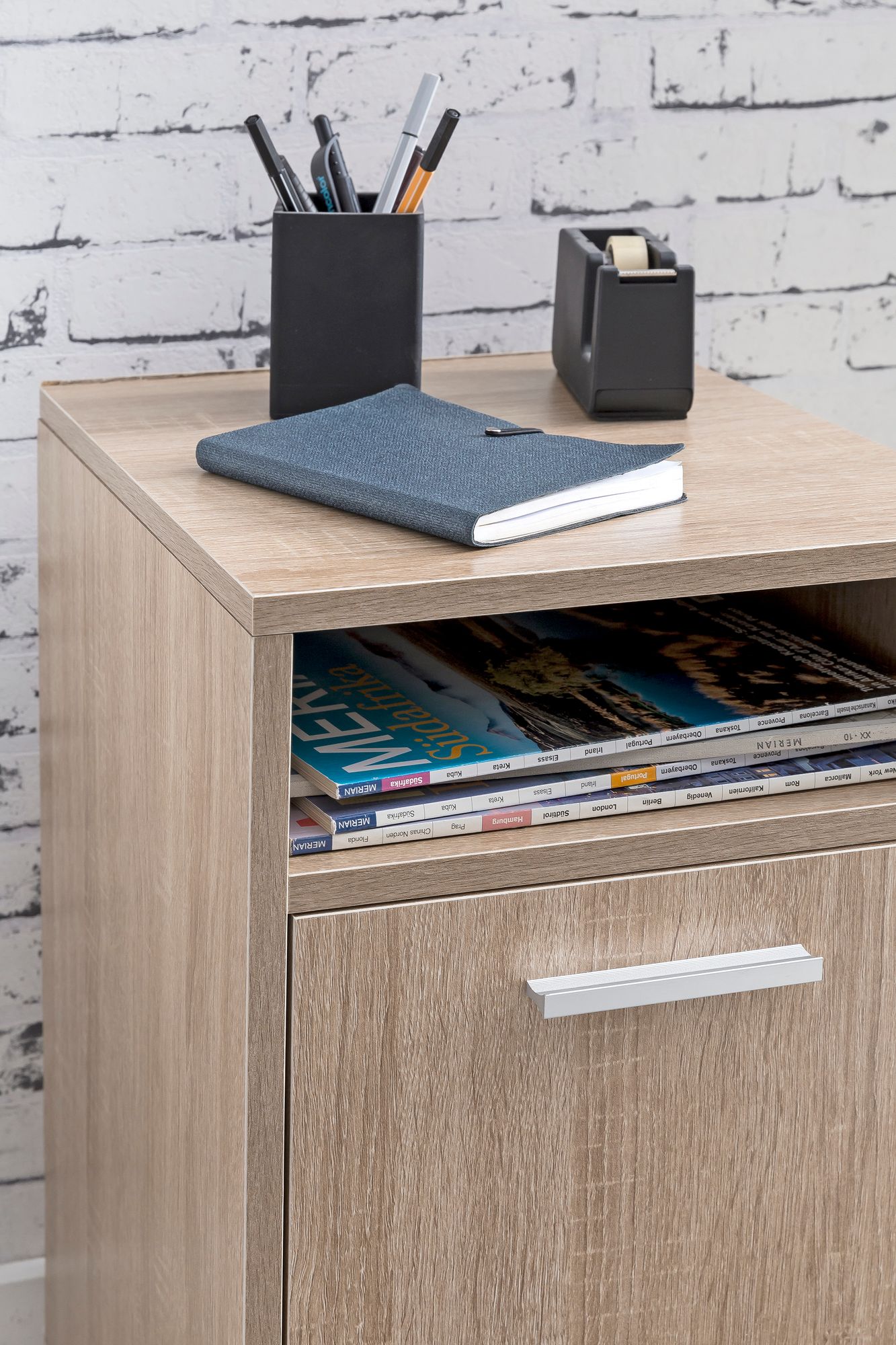 FineBuy Rollcontainer SV51848 Holz 33x60x38cm Schubladenschrank Büro Container, Schreibtischcontainer mit Tür & Ablage, Bürocontainer Beistellcontainer mit Rollen, Kleiner Schubladencontainer | Farbe: Weiß