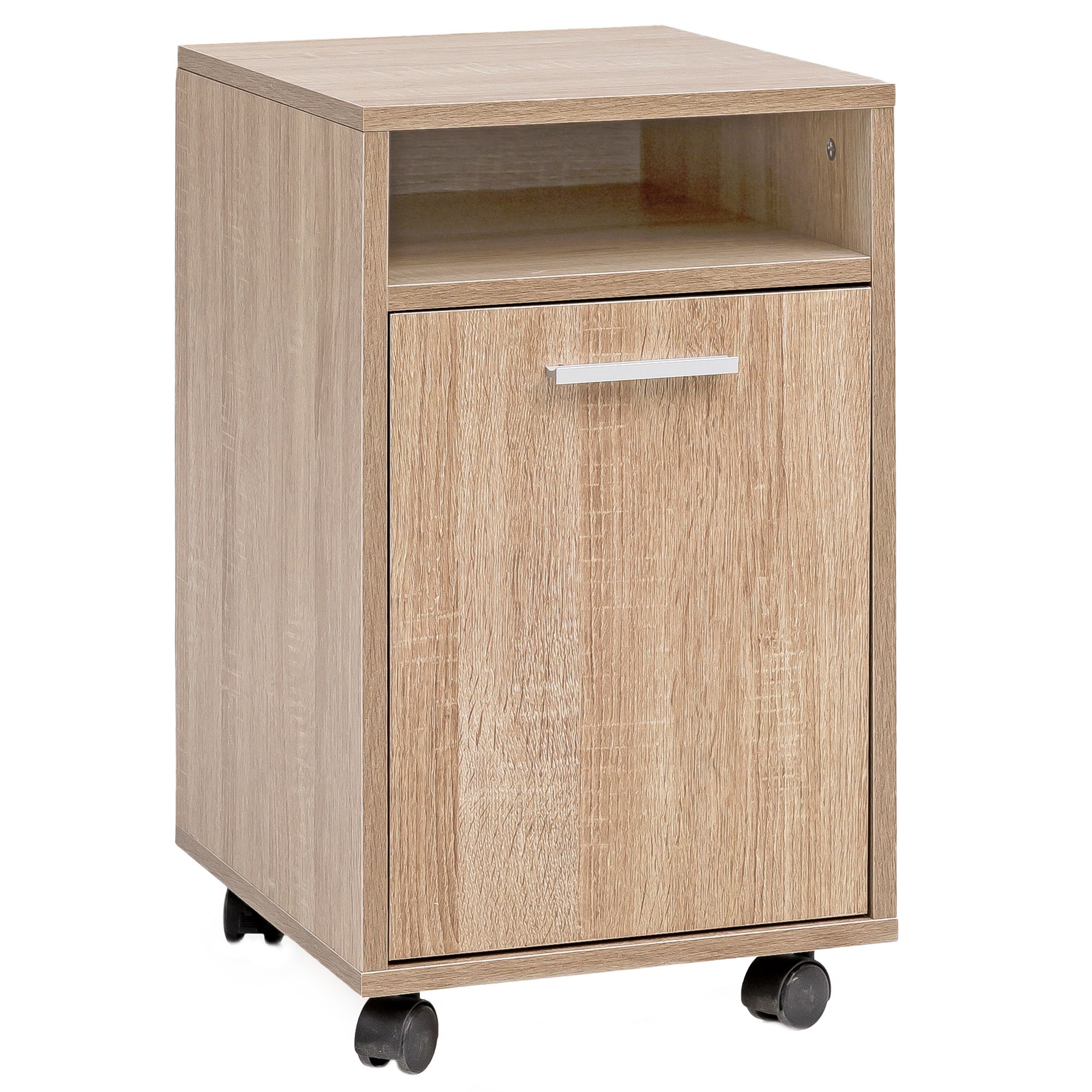 FineBuy Rollcontainer SV51848 Holz 33x60x38cm Schubladenschrank Büro Container, Schreibtischcontainer mit Tür & Ablage, Bürocontainer Beistellcontainer mit Rollen, Kleiner Schubladencontainer | Farbe: Weiß