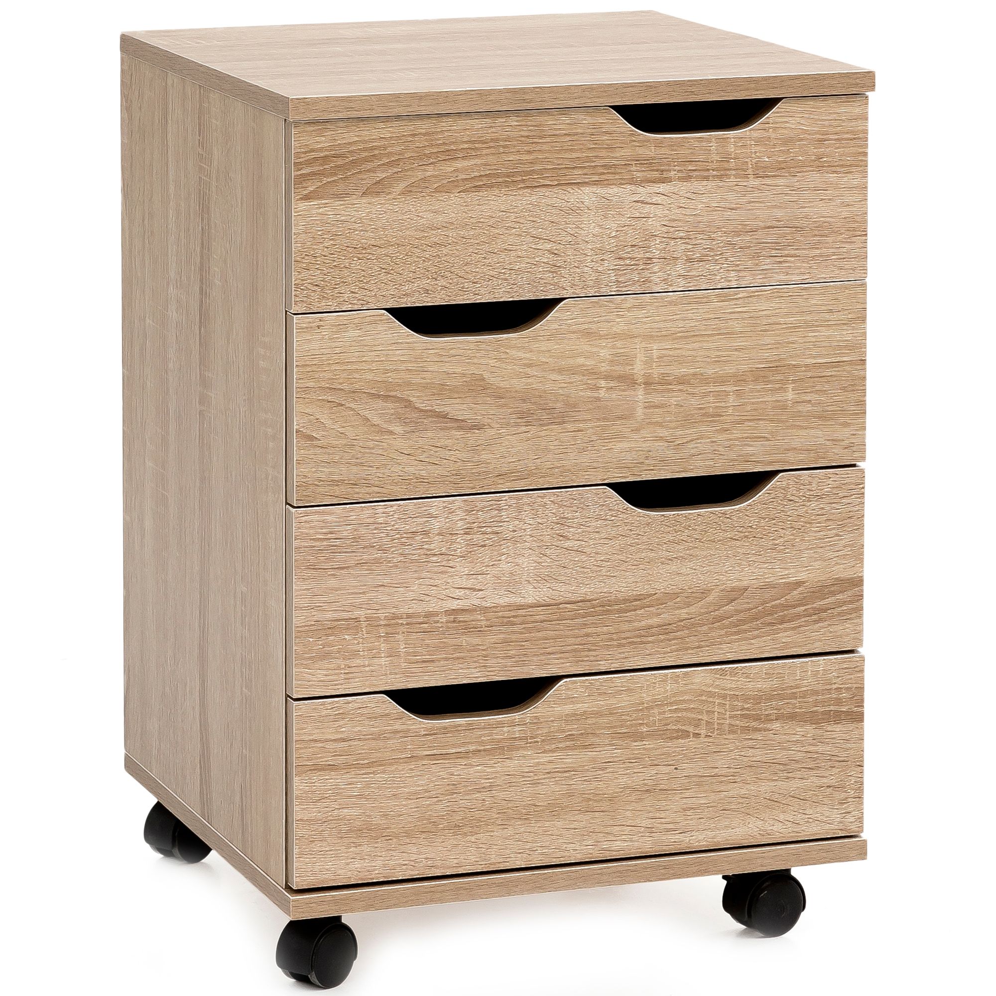 FineBuy Rollcontainer SV51850 Holz 40x60x40cm Schubladenschrank Büro Container, Schreibtischcontainer mit vier Schubladen, Bürocontainer Beistellcontainer mit Rollen, Kleiner Schubladencontainer | Farbe: Braun