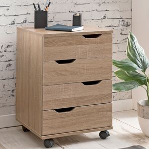 FineBuy Rollcontainer SV51850 Holz 40x60x40cm Schubladenschrank Büro Container, Schreibtischcontainer mit vier Schubladen, Bürocontainer Beistellcontainer mit Rollen, Kleiner Schubladencontainer