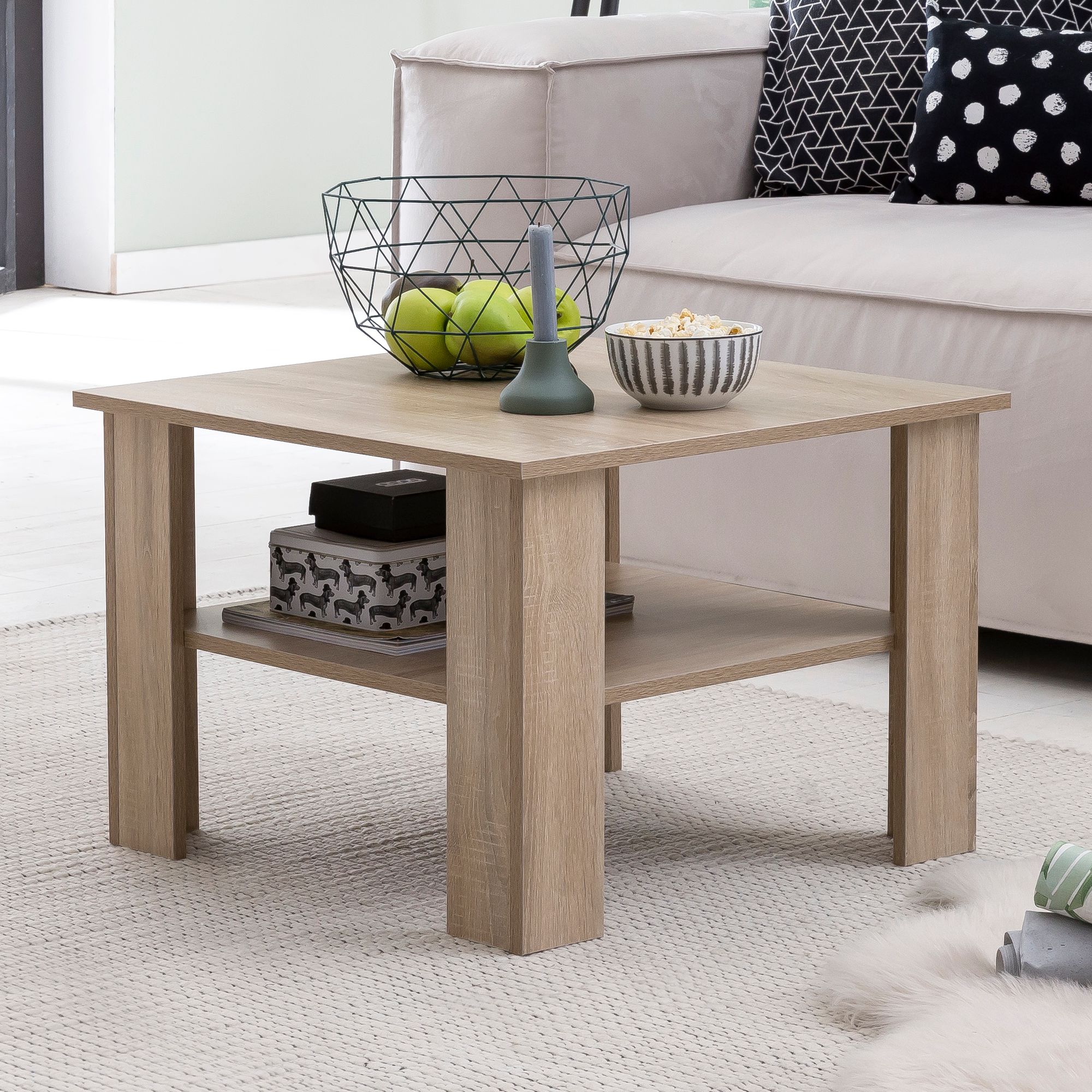 FineBuy Couchtisch SV51868 Holz 60 x 42 x 60 cm Design Holztisch mit Ablage, Wohnzimmertisch Coffee Table, Sofatisch Loungetisch, Kaffeetisch Stubentisch mit Stauraum, Tisch Wohnzimmer | Farbe: Weiß
