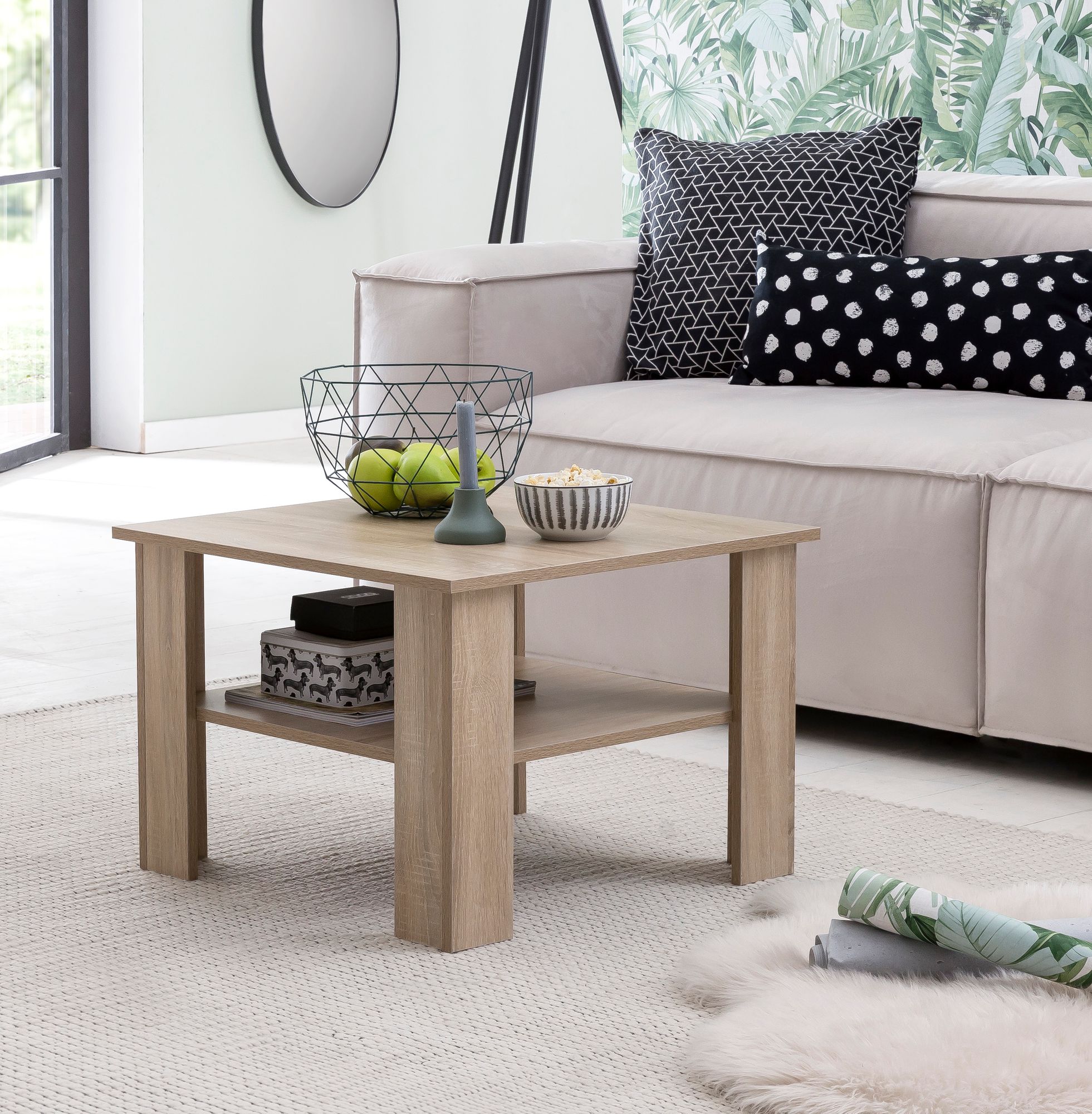 FineBuy Couchtisch SV51868 Holz 60 x 42 x 60 cm Design Holztisch mit Ablage, Wohnzimmertisch Coffee Table, Sofatisch Loungetisch, Kaffeetisch Stubentisch mit Stauraum, Tisch Wohnzimmer | Farbe: Weiß