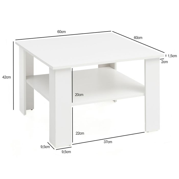 FineBuy Couchtisch SV51868 Tisch Holz 60x42x60cm Wohnzimmertisch Sofatisch klein – Maßzeichnung
