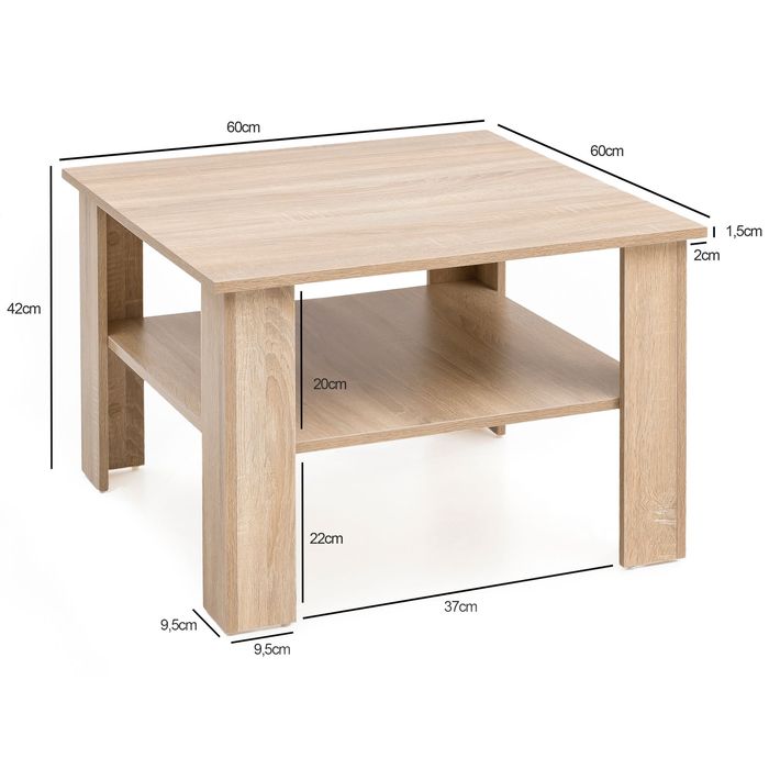 FineBuy Couchtisch SV51868 Tisch Holz 60x42x60cm Wohnzimmertisch Sofatisch klein – Maßzeichnung