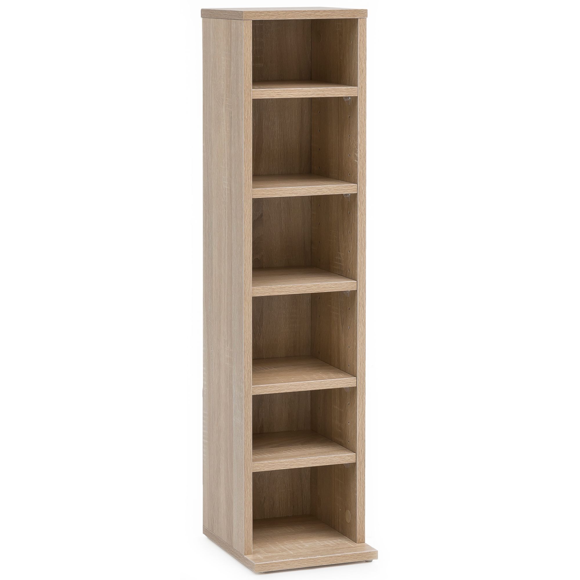 FineBuy CD-Regal Holz 21x90x20 cm Standregal Modern Bücherregal Schmal, CD Ständer Aufbewahrung Klein, Offenes Nischenregal, Mehrzweckschrank 6 Fächer Offen, CD Holzregal Design Stehregal | Farbe: Weiß