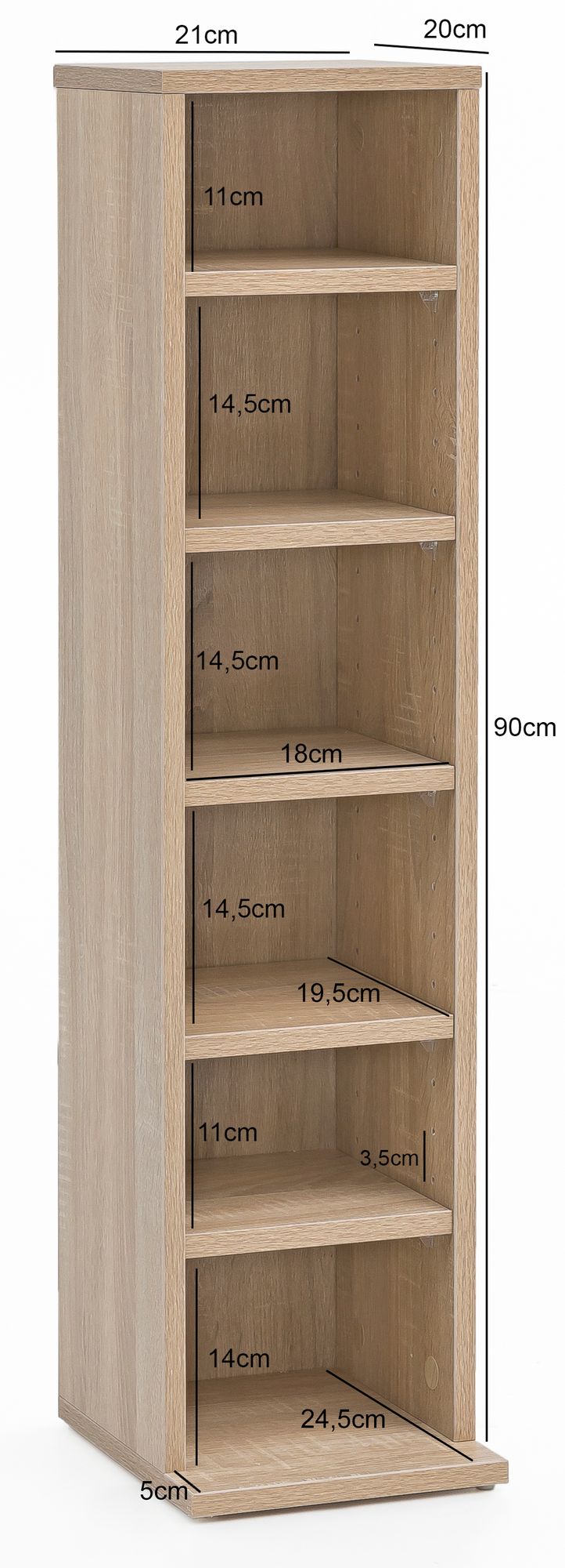 FineBuy CD-Regal Holz 21x90x20 cm Standregal Modern Bücherregal Schmal, CD Ständer Aufbewahrung Klein, Offenes Nischenregal, Mehrzweckschrank 6 Fächer Offen, CD Holzregal Design Stehregal | Farbe: Weiß